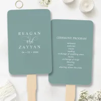 Dusty Teal Minimalist Wedding Program Hand Fan