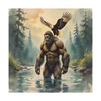 Bigfoot with an Eagle on his Shoulder  Wood Wall Art