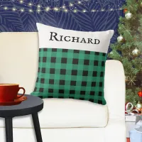 Personalized Green Buffalo Plaid Check Pattern Throw Pillow