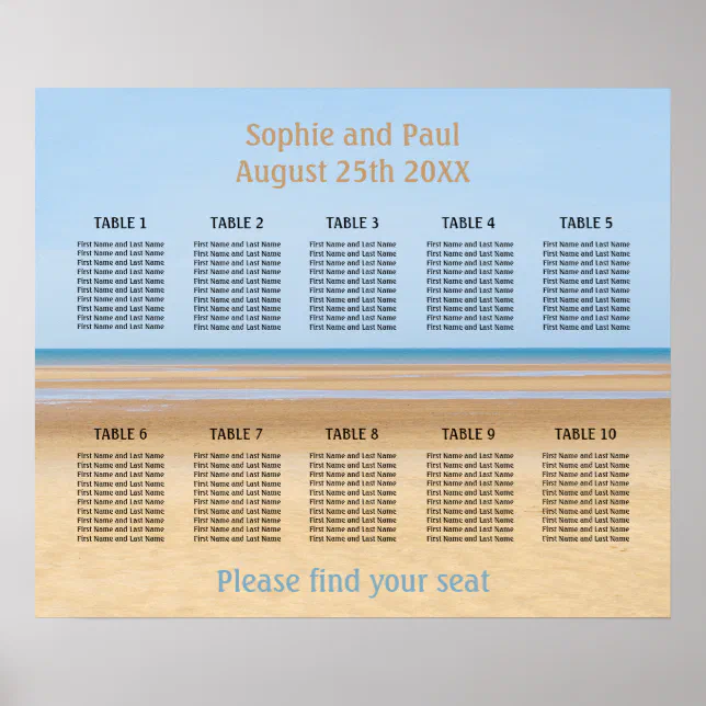 10 Table Beach Wedding Seating Chart