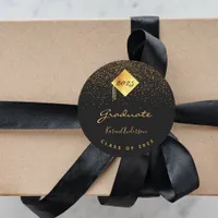 Graduation party 2025 graduate black gold cap classic round sticker