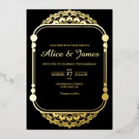 Rounded Arch Mandala Frame Black Gold Foil Wedding Invitation