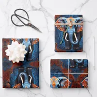 Vibrant Elephant with Floral Motifs Wrapping Paper Sheets