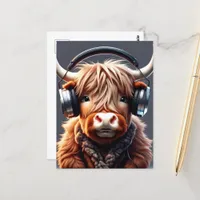 Funny Scottish Highland Listens To Music Postcard