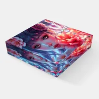 Beautiful Anime Girl Glitchcore Floral Paperweight