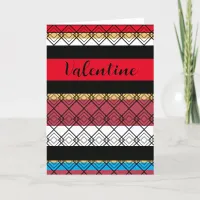 Stylish Striped Retro Patterned Valentine's Day Holiday Card