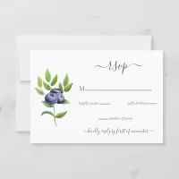 watercolor blueberries blue botanical wedding RSVP card