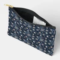 Simple Dark Blue with Snowflakes Accessory Pouch