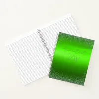 Green Brushed Metal Glitter Monogram Simple | Notebook