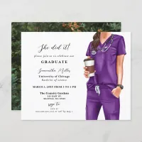 Budget Purple Scrubs Nurse Photo Graduation Invite