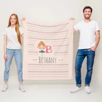 Blush Pink Ballerina Monogram B – Personalized Art Fleece Blanket