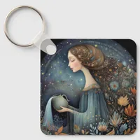 Aquarius Water Bearer Zodiac Astrology Birthday Keychain