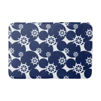 Cruising Ship's Wheel Nautical Blue and White Bath Mat