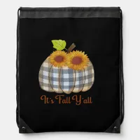 It’s Fall Y’all Pumpkin Plaid Design Halloween Fun Drawstring Bag