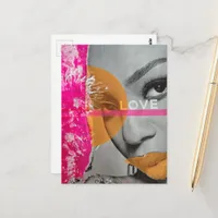 Neon Love Woman Mixed Media Collage  Postcard