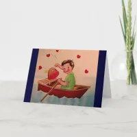 Boy Holding Heart in Boat Holiday Card