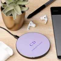 Violet lavender monogram initials name wireless charger 
