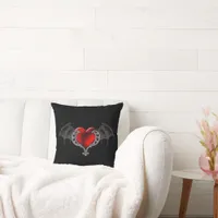 Goth Heart with Bat Wings Throw Pillow