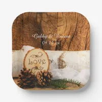 Rustic Birch Tree and Barn Wood Wedding Paper Plates