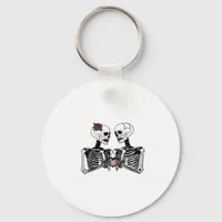 Romantic Skeleton Couple Gothic With Heart Hands Keychain