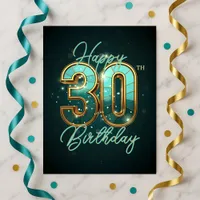 Striking Shimmering Teal and Gold 30th Birthday  Postcard