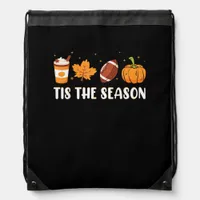 Tis The Season Pumpkin Leaf Latte Fall Thanksgivin Drawstring Bag