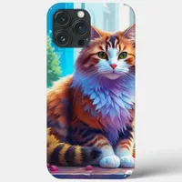 Cute Orange and White Cat Sitting in City Window iPhone 13 Pro Max Case