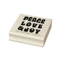 Retro Groovy Peace Love Joy Holiday Rubber Stamp