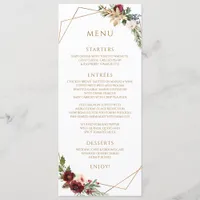 Elegant Christmas Winter Wedding Burgundy Gold Menu