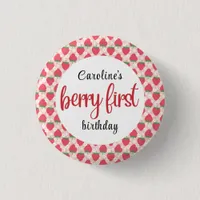 Berry Sweet Strawberry 1st Birthday Party Button