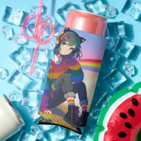 LGBTQIA+ Anime Girl Lesbian Pride Personalized Seltzer Can Cooler