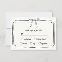 Elegant Coquette Hand-Drawn Bow Timeless Wedding RSVP Card