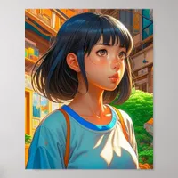 Anime Girl in the City Colorful Artsy Poster