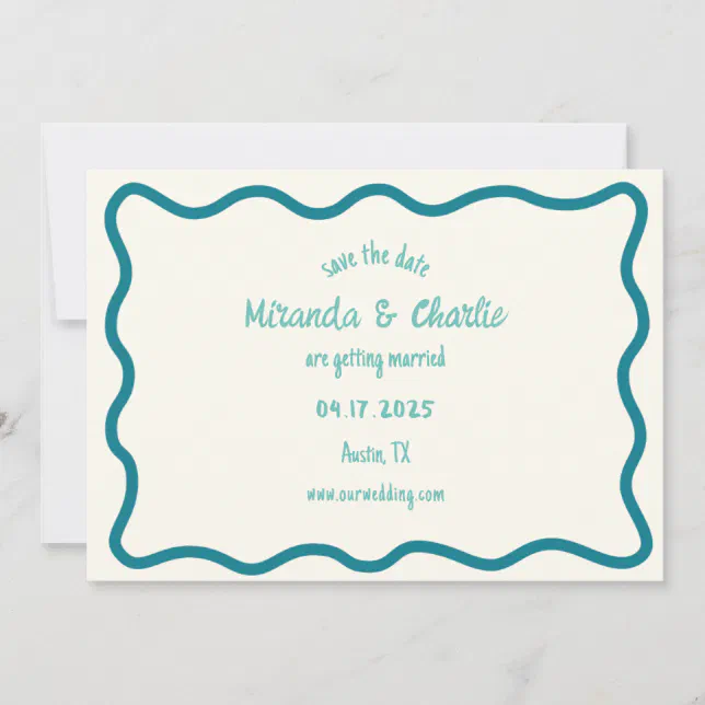 Whimsical Wavy Border Handwritten Retro Blue Save The Date