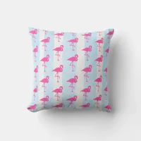 Nautical Blue and Pink Flamingo Beach House Pillow