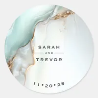 Luxe Opal Teal Gold Fluid Alcohol Ink Classic Round Sticker