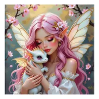 Pink Haired Fairy and White Baby Dragon   Acrylic Print