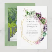 Watercolor Succulent Geometric Celebration of Life Invitation