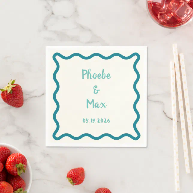 Handwritten Bold Whimsical Wavy Border Wedding  Napkins