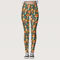 Retro Mushrooms in Orange and Blue Leggings