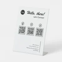 Clean Simple Minimalist Social Media 3 QR Codes Pedestal Sign