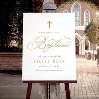 Elegant Gold Cross Baptism Welcome Foam Board