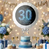 Elegant Glam Blue Sapphire Gemstone 30th Birthday Balloon