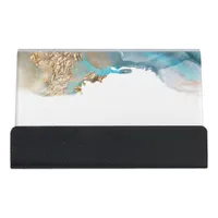 Blue And Gold Modern Art Liquid Ink Desk Business Card Holder