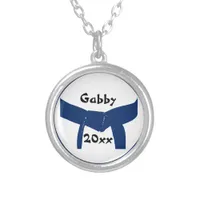 Martial Arts Dark Blue Belt Silver Plated Necklace