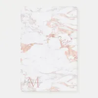 Elegant Marble and Rose Gold Foil Monogram Post-it Notes