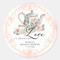 Love is Brewing Bridal Shower – Vintage Tea Party Classic Round Sticker