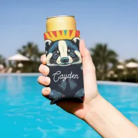 Cute Pop Art Badger Personalized Seltzer Can Cooler