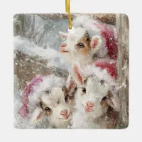 Snow Babies Christmas Goats 10 - YOUR PHOTO Ceramic Ornament