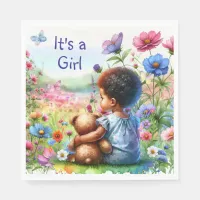 Baby Girl with Teddy Bear Baby Shower It's a Girl Napkins